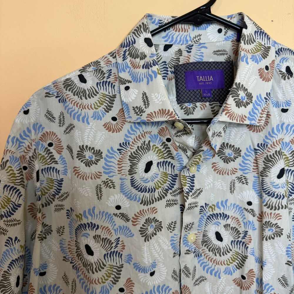 Tallia men's long-sleeve dress shirt multi-colored circular print size large